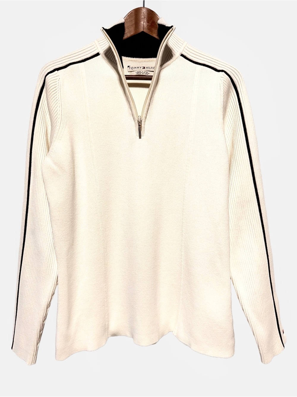 Tommy Hilfiger Y2K Quarter Zip Rib Knit Sweater Preppy Tennis Golf Coastal XL